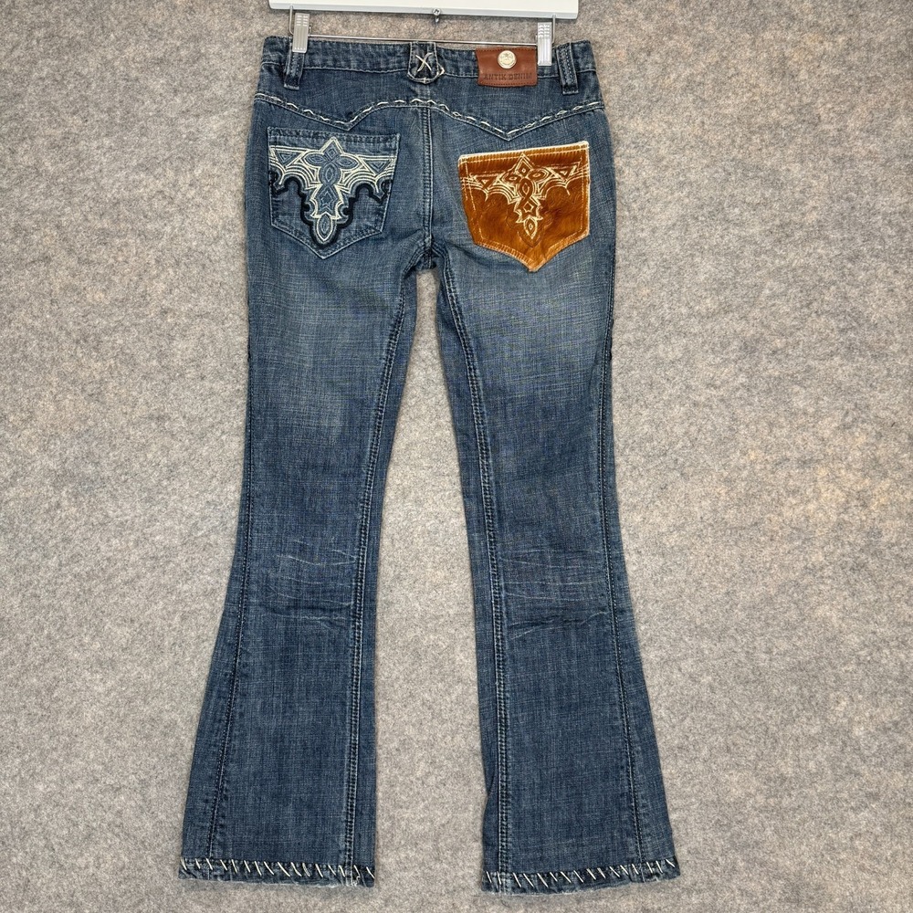 Vintage Antik‎ Denim Cowhide Pocket Bootcut Flare Jeans Womens 27 WSD2223 Y2K